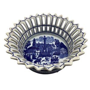 Large Victoria Ware Vintage Ironstone Basket Bowl, Reproduction